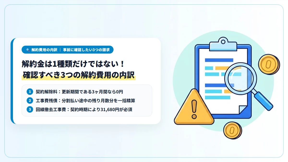 auひかりの解約時に確認すべき契約解除料・工事費残債・撤去費用の内訳