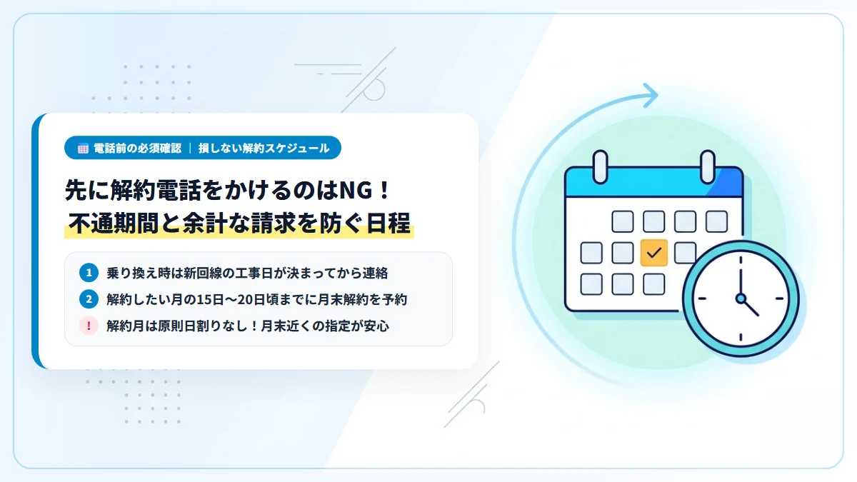 不通期間や余計な請求を防ぐauひかり解約手続きの全体スケジュール