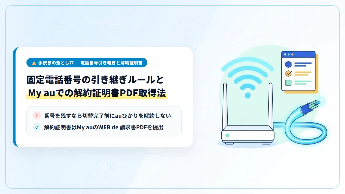 固定電話番号の引き継ぎ注意点とMy auでの解約証明書PDF取得方法